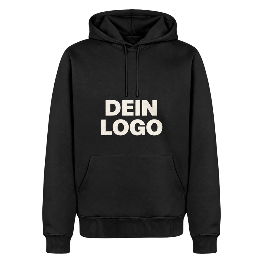 Schwarzer Hoodie mit DEIN LOGO – Beispiel für deinen individuellen Aufdruck
